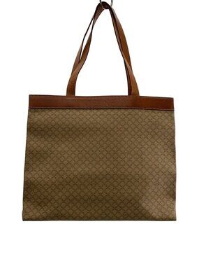 Celine Macadam Canvas Leather Shoulder Tote Bag Tan Brown